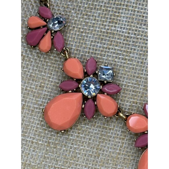 J.Crew Orange Floral Crystal Rhinestone Statement Necklace With Gold-Tone Chain - Picture 5 of 10